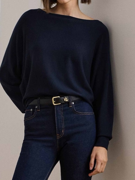 Ralph Lauren Sweaters - Lauren Ralph Lauren Women's Cotton-Blend Dolman-Sleeve Sweater Navy M